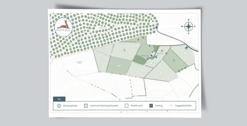 Hush Hush Glamping illustrated site map
